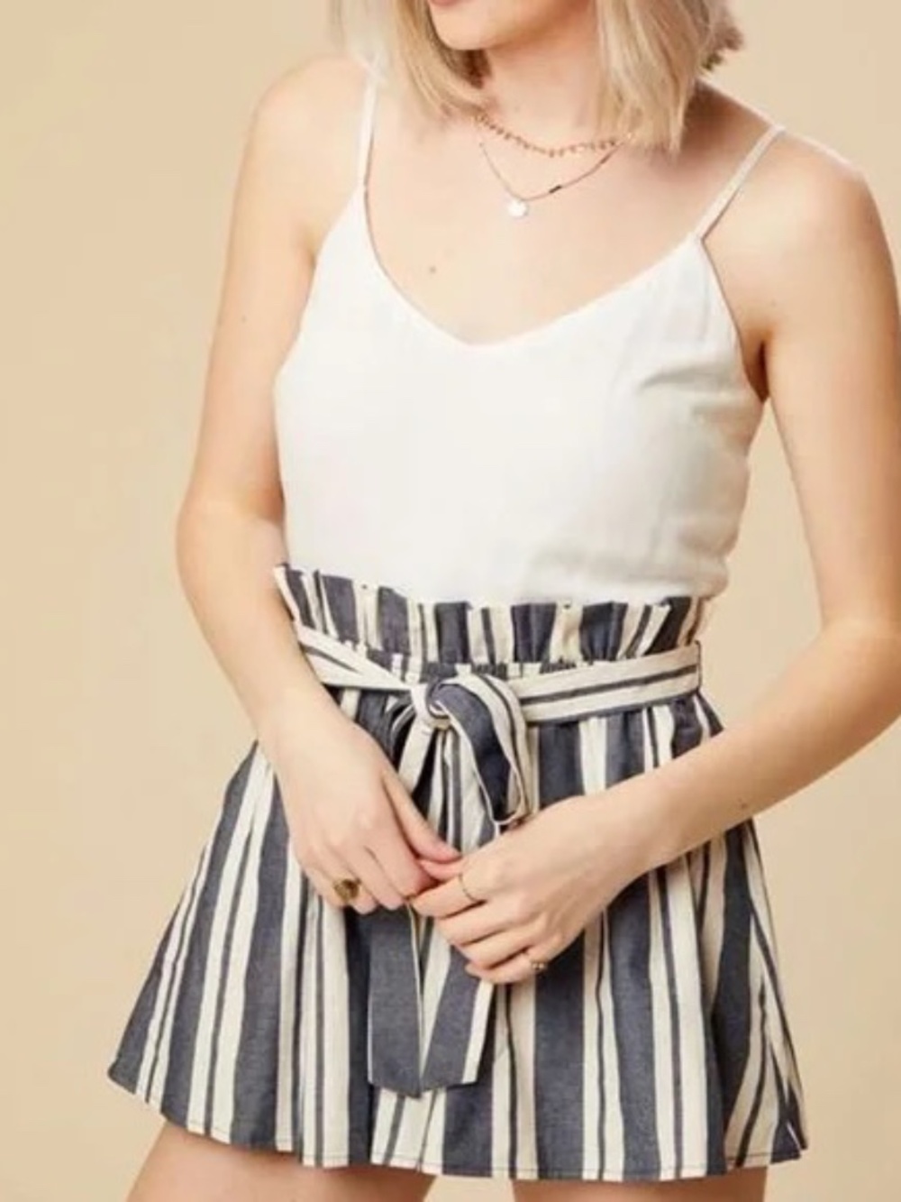 Altar'd State White/Blue striped romper